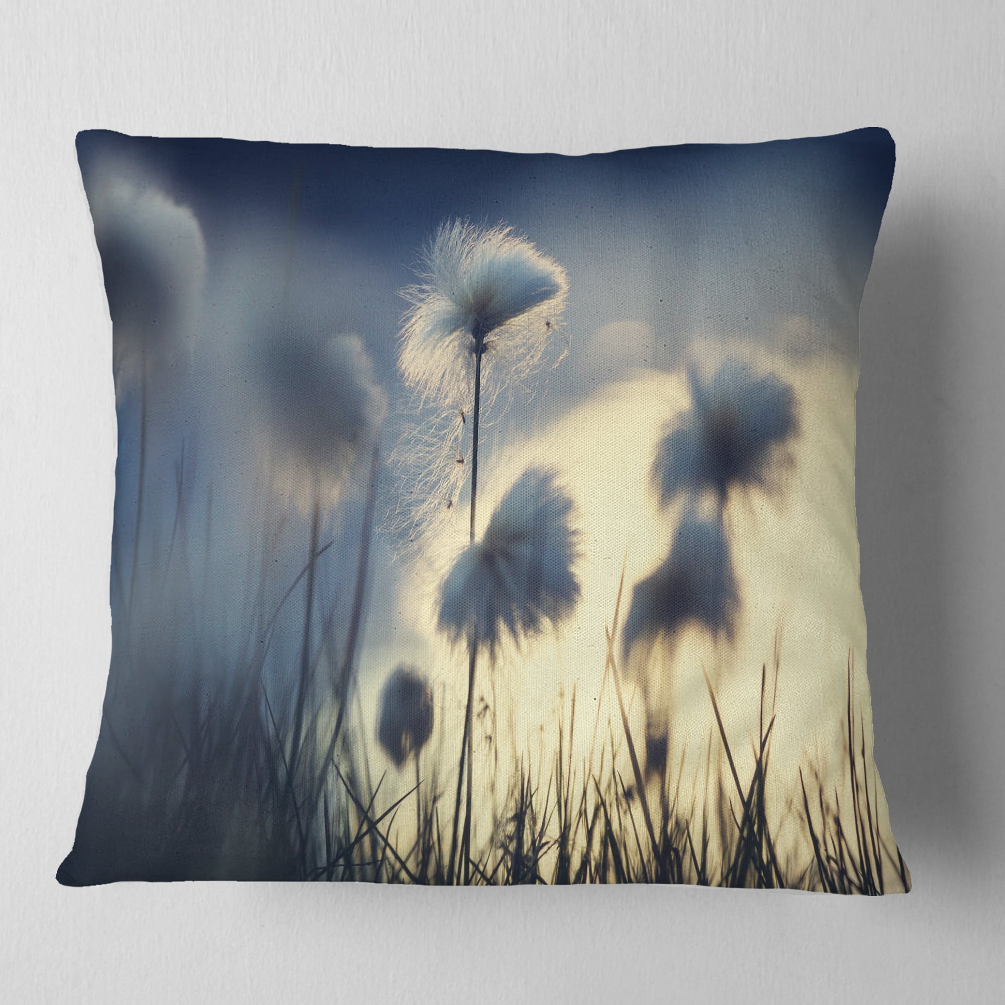 Designart Arctic Blooming Cotton Flowers - Flower Throw Pillow - 18x18