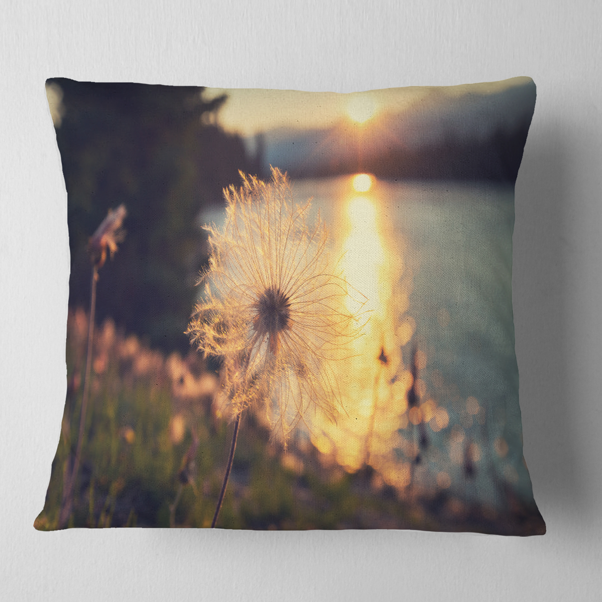 Designart Arctic Cotton Flowers At Sunset - Floral Throw Pillow - 18x18
