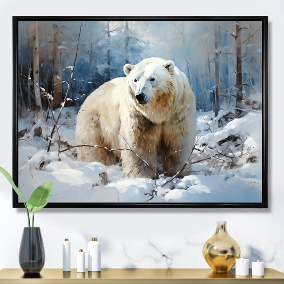 Designart "Arctic Solitude Polar Bears II" Animals Framed Wall Art - Modern Farmhouse Blue Bear Hallway Framed Wall Art Decor