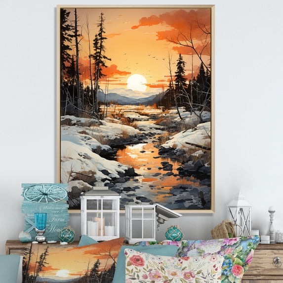 Designart "Arctic Sunset Alaska I" Landscapes Floater Framed Canvas Print