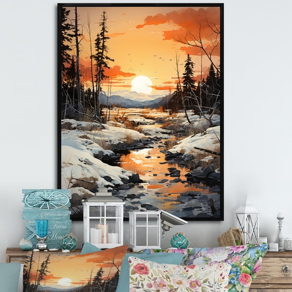 Designart "Arctic Sunset Alaska I" Landscapes Floater Framed Canvas Print