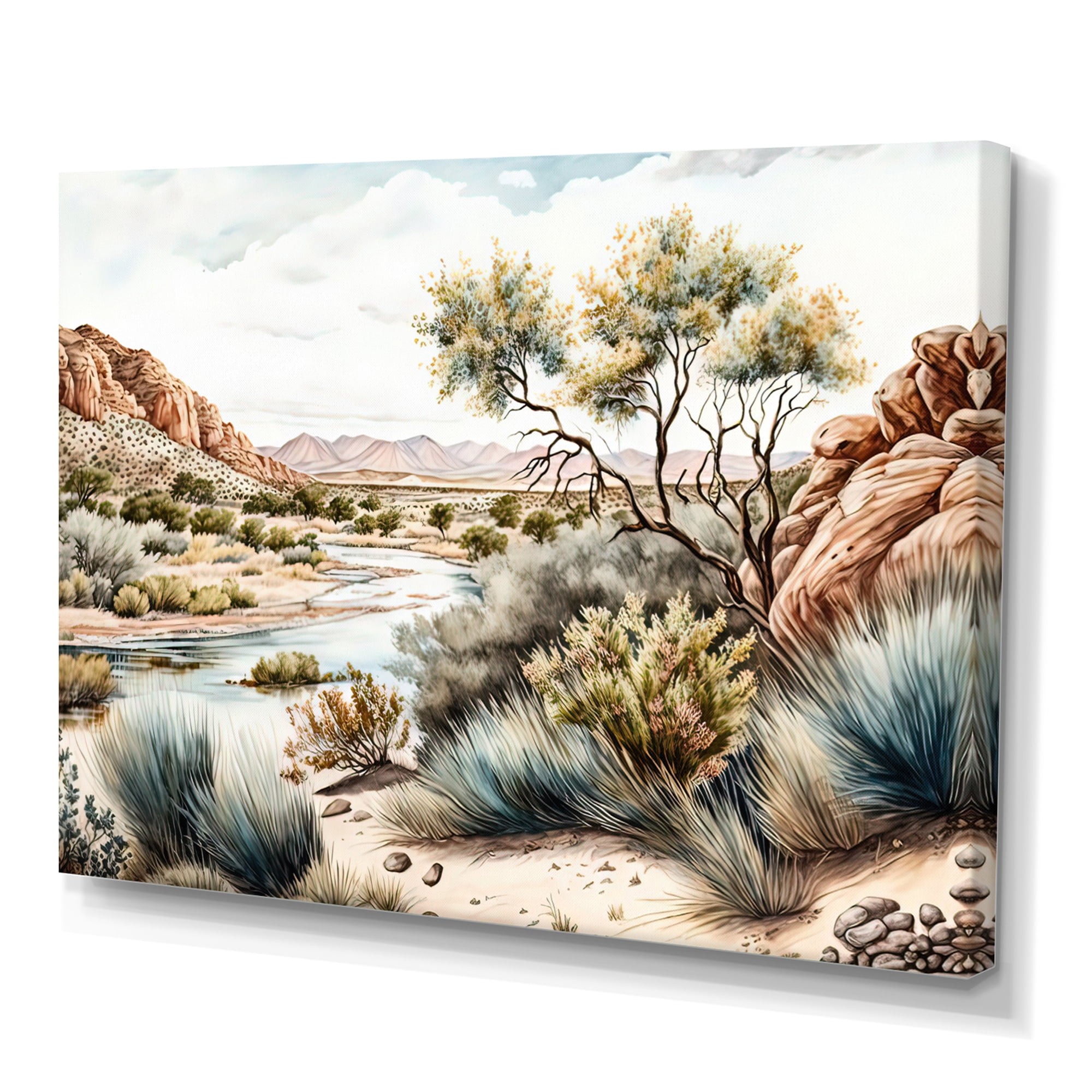 Designart Arizona Desert Creek Scenery II Canvas Wall Art