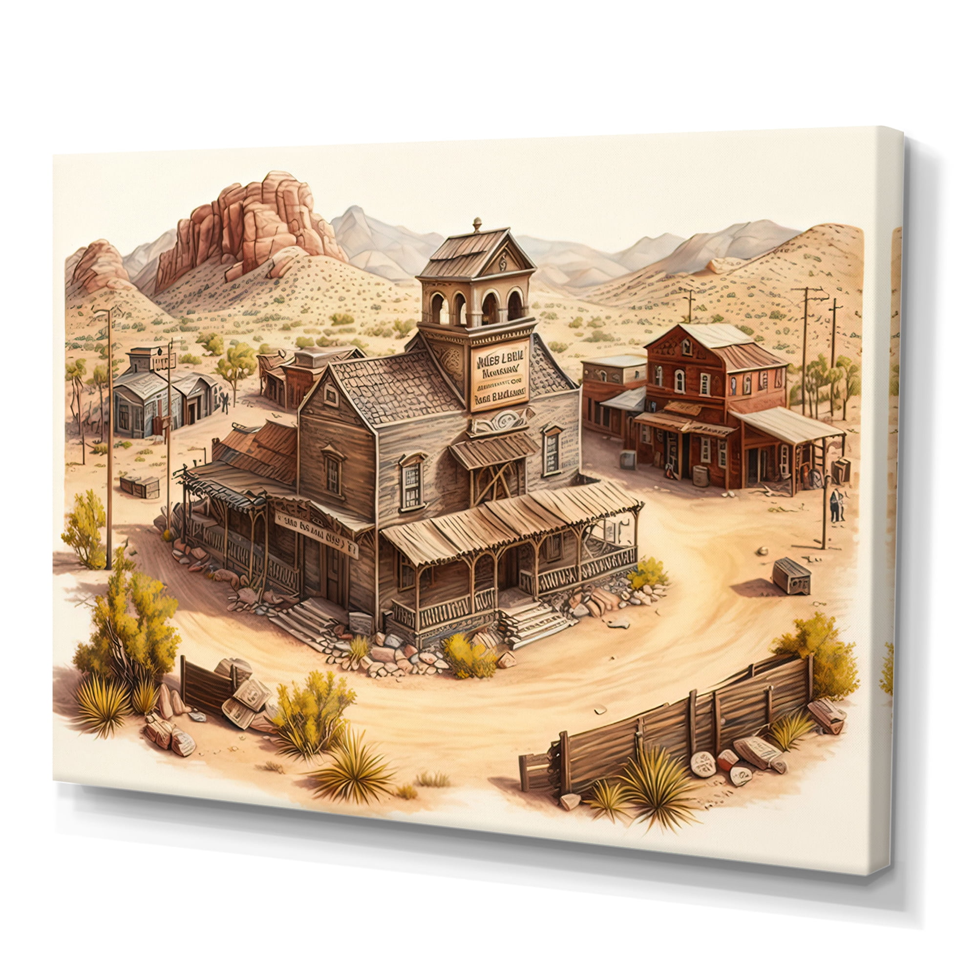 Designart Arizona Wild West Town I Canvas Wall Art