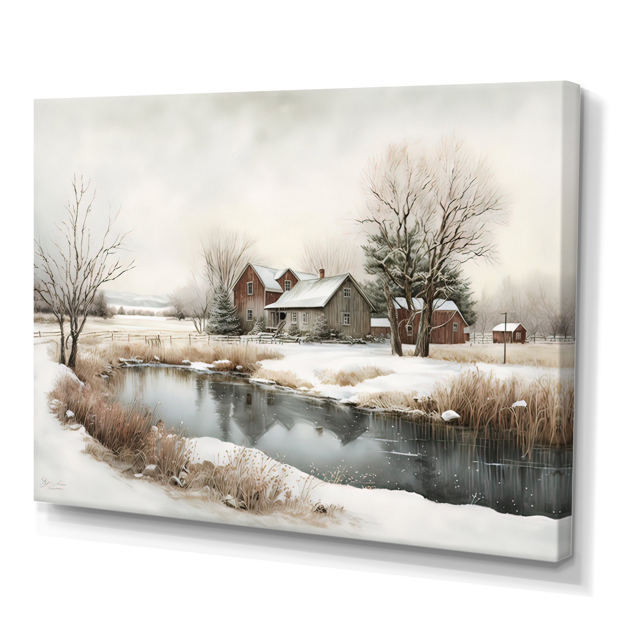 Designart Arkansas Farm In Winter Canvas Wall Art