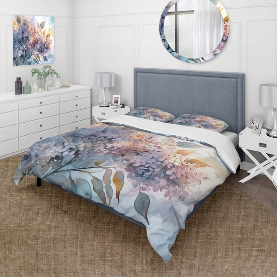 Designart "Aromatherapy with Purple Lilacs" Floral Lilacs Bedding Covert Set - Lilacs Purple Floral Bed Set With 2 Shams