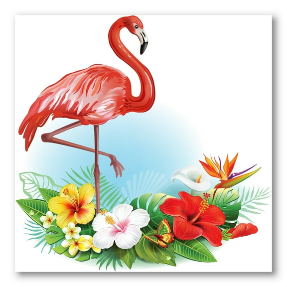 Designart ' Arrangement with Flamingo and Tropical Flowers ' Traditional Canvas Wall Art Print