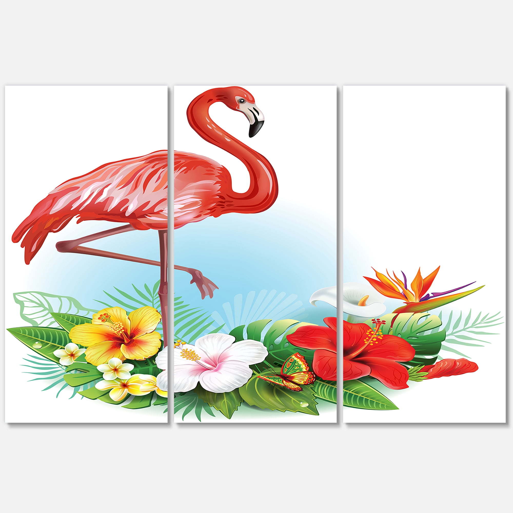 Designart ' Arrangement with Flamingo and Tropical Flowers ' Traditional Canvas Wall Art Print