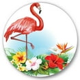 thumbnail image 1 of Designart 'Arrangement with Flamingo and Tropical Flowers' Traditional Circle Metal Wall Art 23x23 - Disc of 23, 1 of 5