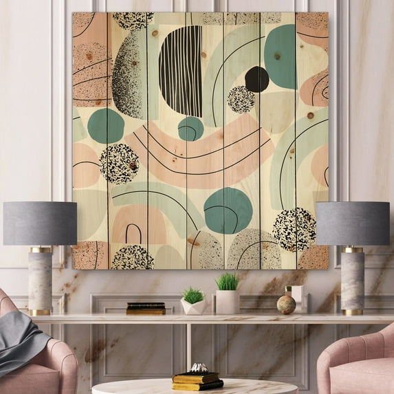 Designart 'Art Collage In Pastel Colors' Modern Print on Natural Pine Wood