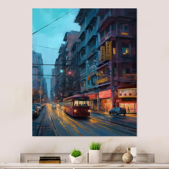 Designart "Art Deco Cityscapes Unveiled Blue And Yellow I" City Art Deco Metal Wall Decor