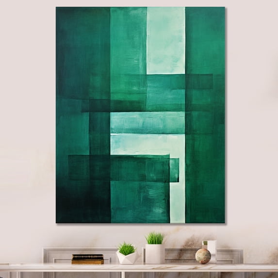 Designart "Art Deco In Green Cubic Lines" Modern Geometric Canvas Prints