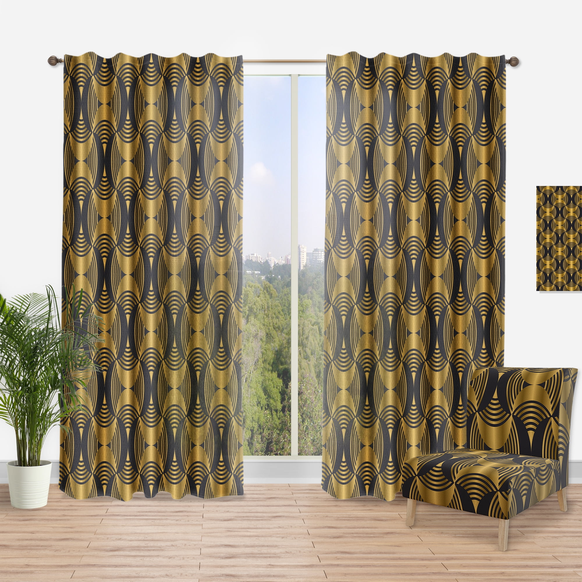 Designart 'Art Deco Style Retro Pattern' Mid-Century Modern Curtain Panel