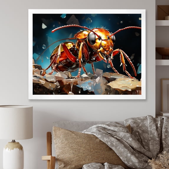 Designart "Art Deco-Styled Forager Ant In Gold I" Animals Ant Picture Framed Canvas Art Print