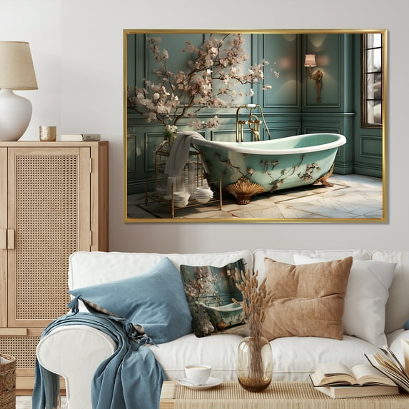 Designart "Art Deco in the Bathroom III" Bath & Laundry Floater Framed Wall Art Living Room