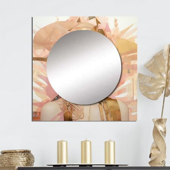 Designart "Art Nouveau Retro Beauty Timeless Elegance Revived" Fashion Woman Square Mirror For Wall Decor - Large Pink Square Mirror Printed Wall Decor - Glam Square Living Room Mirror