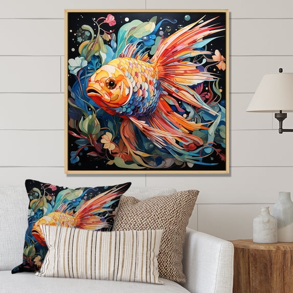 Designart "Art Piscine Fishing Pop wall art I" Animals Floater Framed Wall Decor
