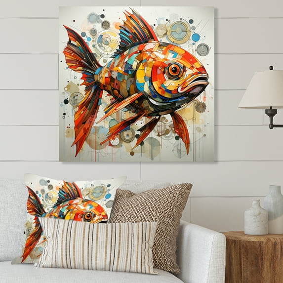 Designart "Art Piscine Fishing Pop wall art II" Animals Metal Wall Art Prints