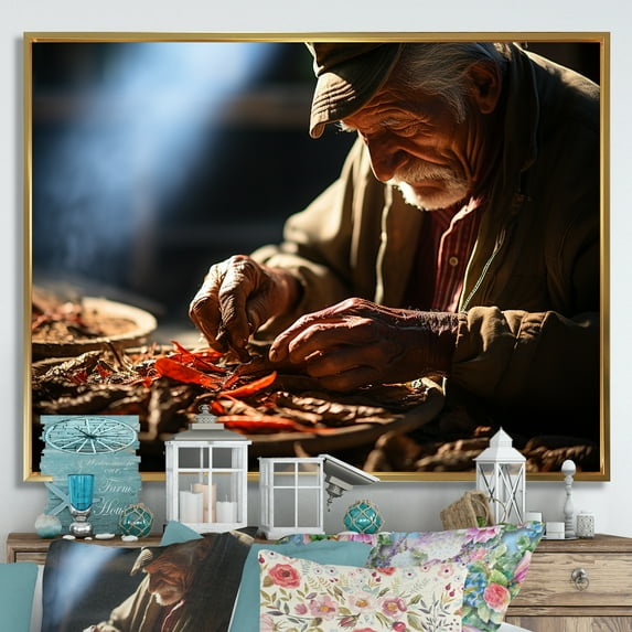 Designart "Artistic Expression Of Cuban Cigar Craftsmanship I" Cuba Floater Framed Wall Art Living Room