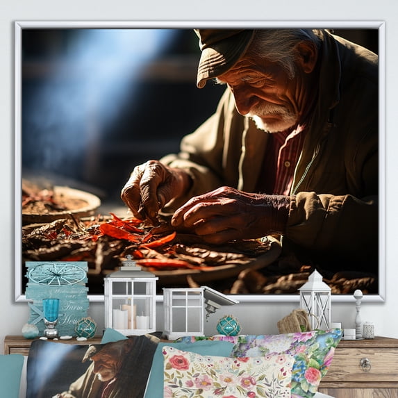 Designart "Artistic Expression Of Cuban Cigar Craftsmanship I" Cuba Floater Framed Wall Art Living Room