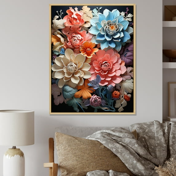 Designart "Artistic Expression With Colorful Botanicals III" Flowers Floater Framed Wall Art Prints
