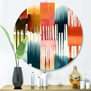Designart "Artistic Expressions Orange and Blue I" Modern Geometric Metal Round Art Living Room