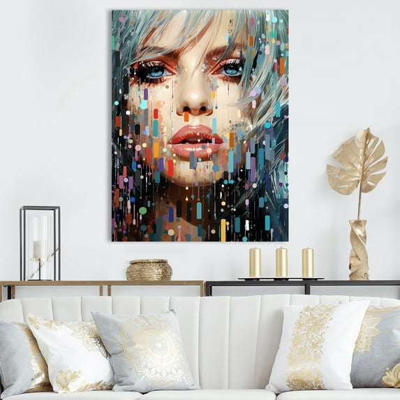 Designart "Artistic Fusion Portrait of Woman II" Fashion Canvas Wall Art - Glam Colorful Woman Pop Art Entryway Wall Art Print