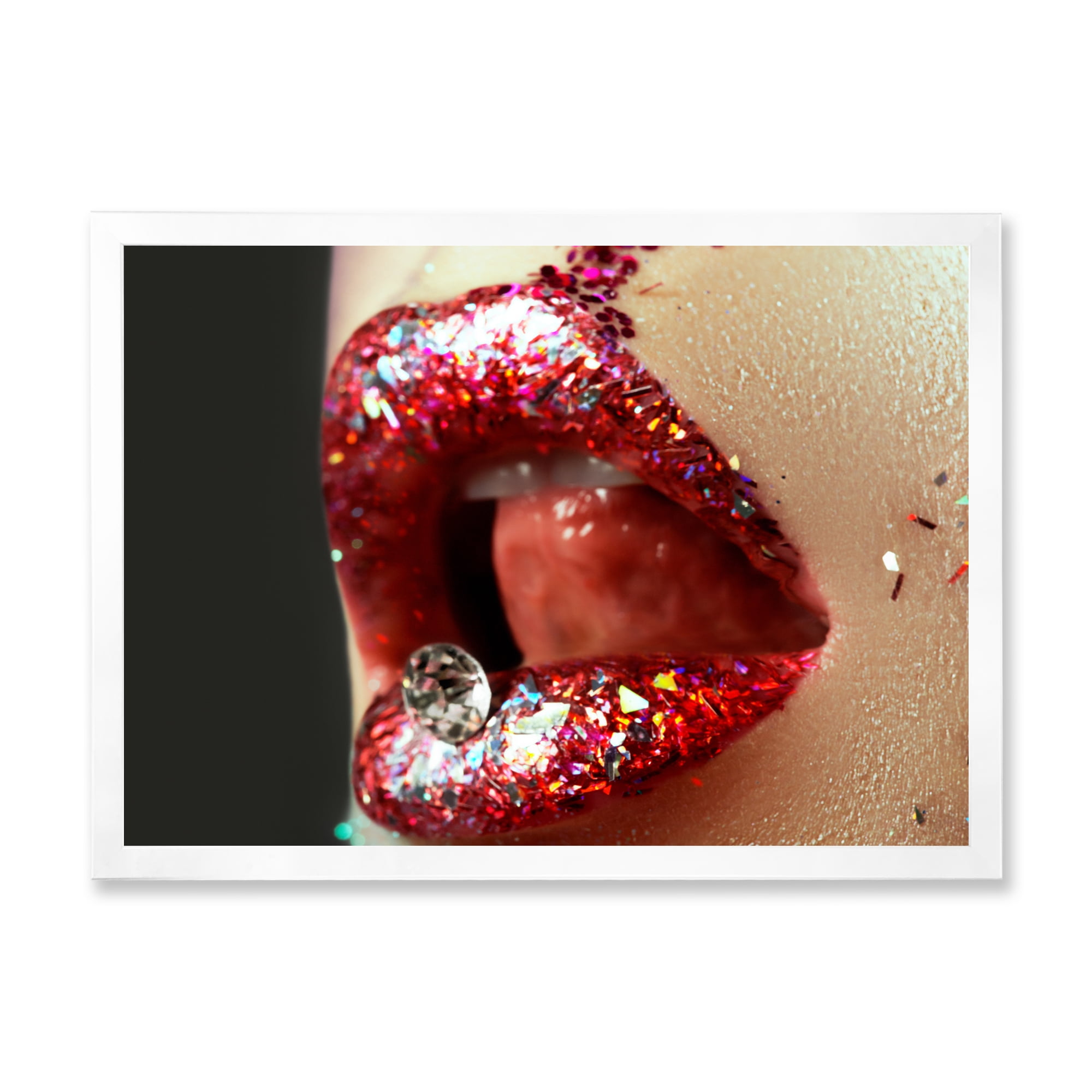 Designart 'Artistic Girl Lips Make-Up' Modern Framed Art Print