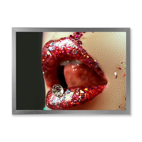 Designart 'Artistic Girl Lips Make-Up' Modern Framed Art Print