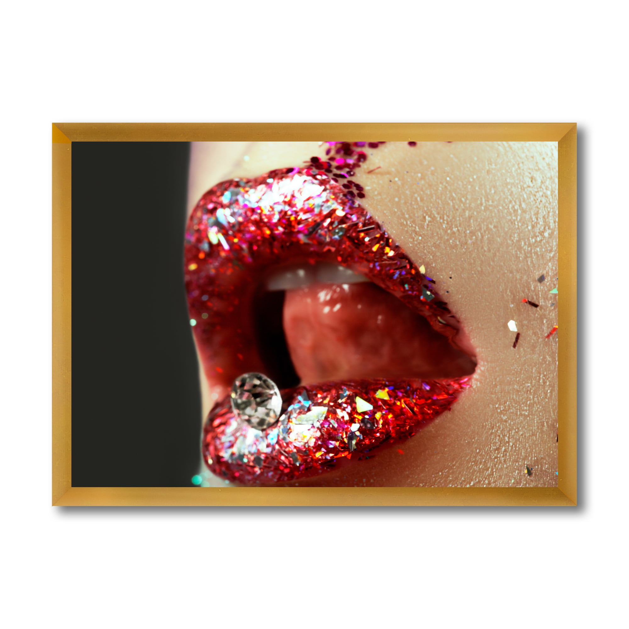Designart 'Artistic Girl Lips Make-Up' Modern Framed Art Print
