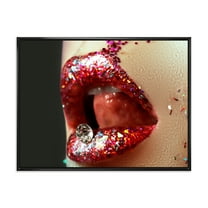 Designart 'Artistic Girl Lips Make-Up' Modern Framed Canvas Wall Art Print