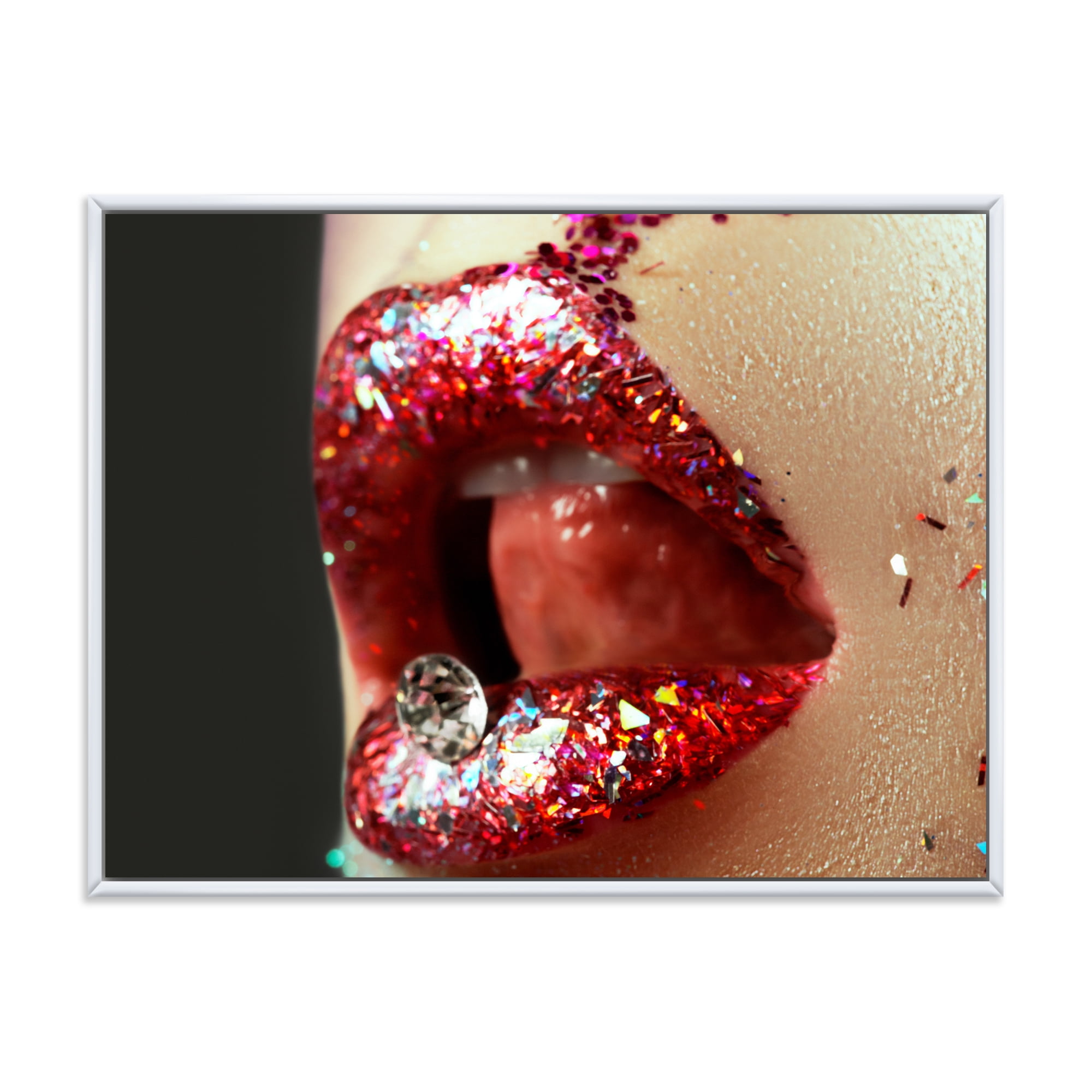Designart 'Artistic Girl Lips Make-Up' Modern Framed Canvas Wall Art Print