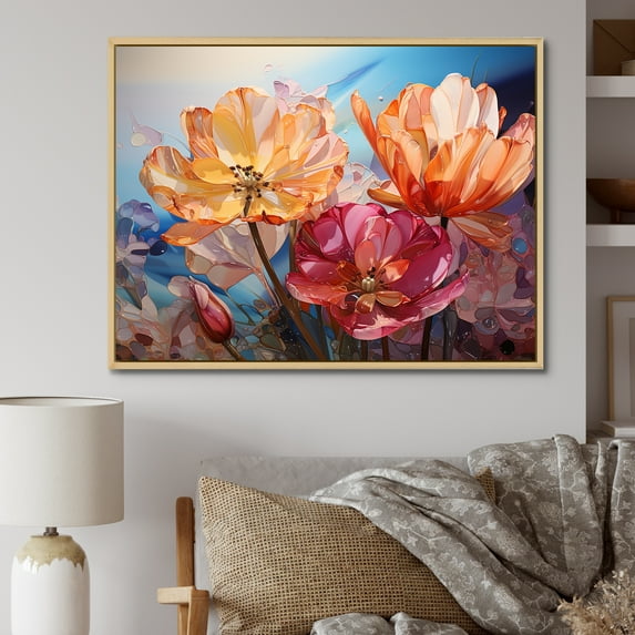 Designart "Artistic Liquid Glass Tulips" Tulips Floater Framed Canvas Wall Art