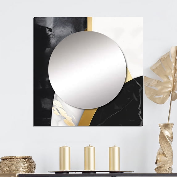 Designart "Artistic Marble Compositions" Abstract Marble Gold Large Square Mirror - Square Bedroom Mirror Printed Wall Decor - Modern Square Printed Wall Mirror Art