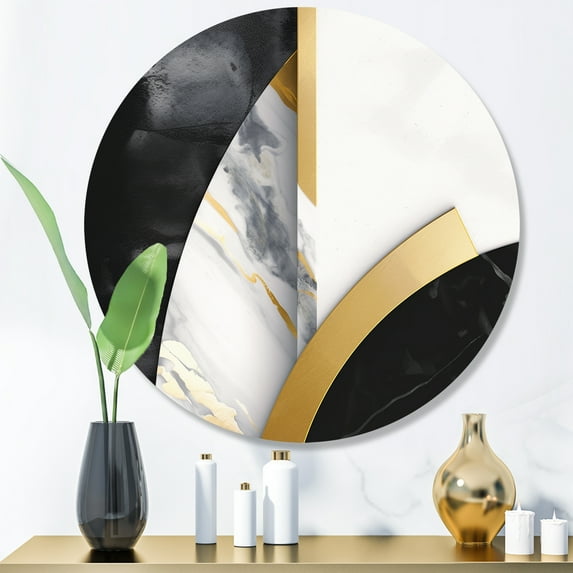 Designart "Artistic Marble Compositions" Abstract Marble Metal Round Art Living Room