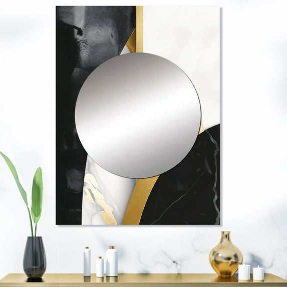 Designart "Artistic Marble Compositions" Abstract Marble Mirror Wall Decor - Modern Gold Abstract Mirror Wall Art For Entryway - 40" x 30" Inch