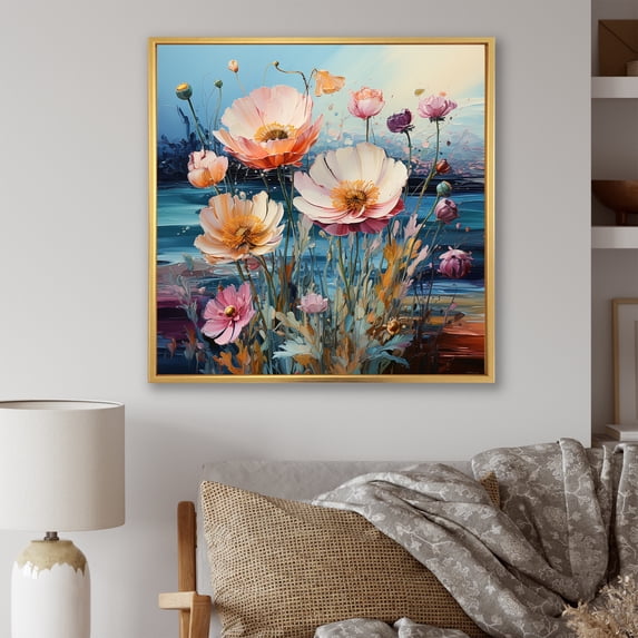Designart "Artistry In Multicolored Blooms" Flower Field Floater Framed Canvas Prints