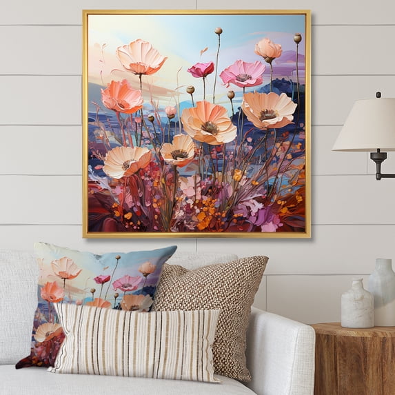 Designart "Artistry In Multicolored Blooms I" Flower Field Floater Framed Wall Decor