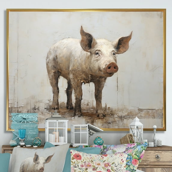 Designart "Artistry Of Pigs II" Animals Pig Floater Framed Wall Art Living Room