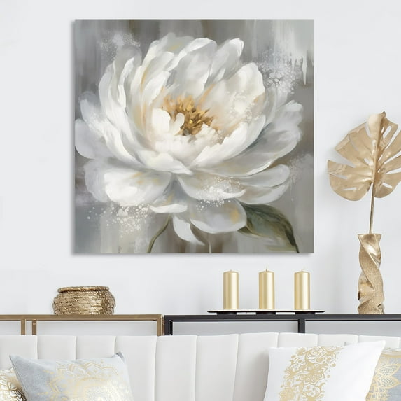 Designart "Artistry of Peonies in White and Grey" Floral Peony Metal Wall Art