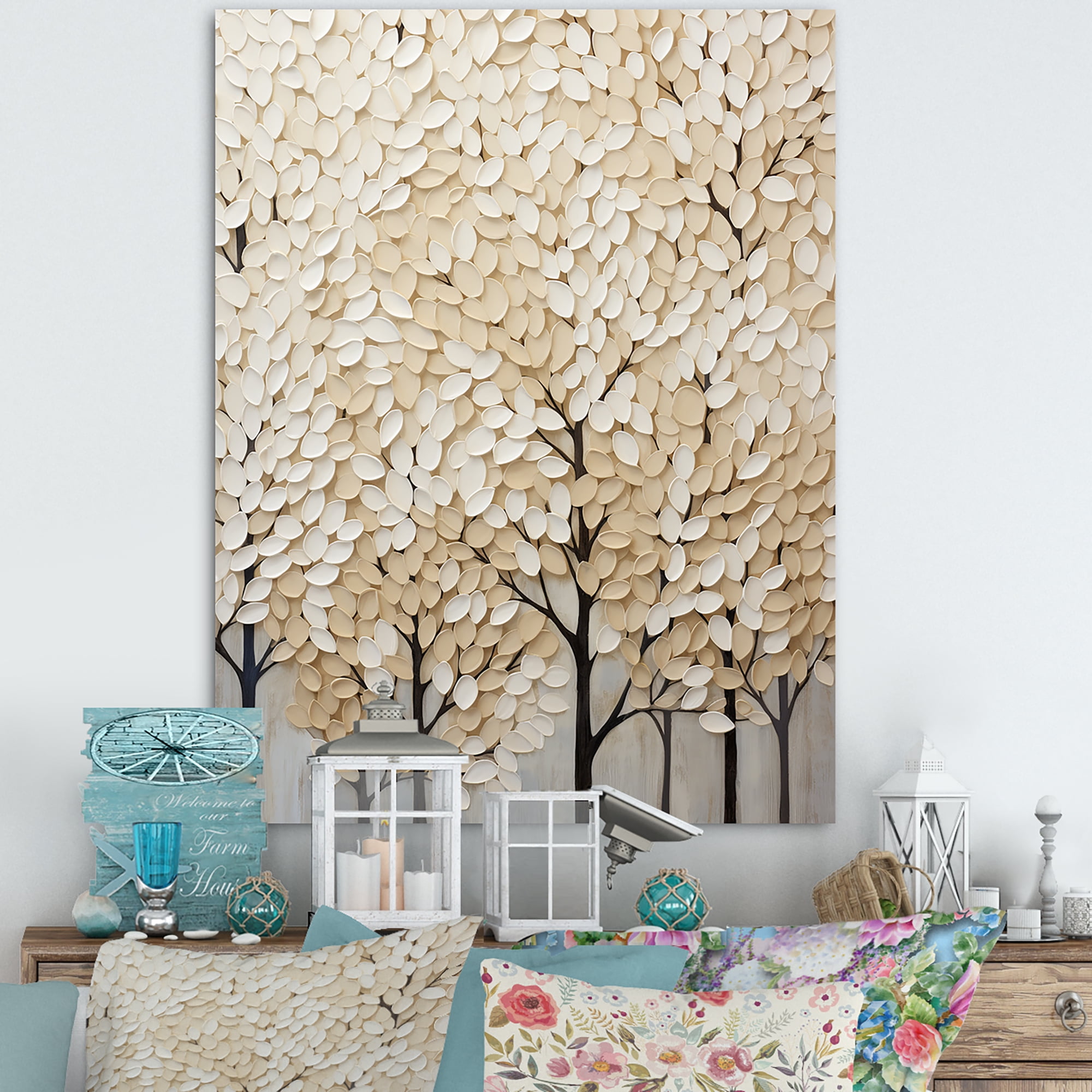 Designart "Artwork Featuring A Harmonious Beige Tree I" Landscape Trees