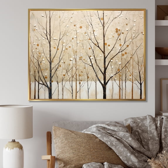Designart "Artwork Featuring A Harmonious Beige Tree II" Landscape Trees Floater Framed Canvas Art Print