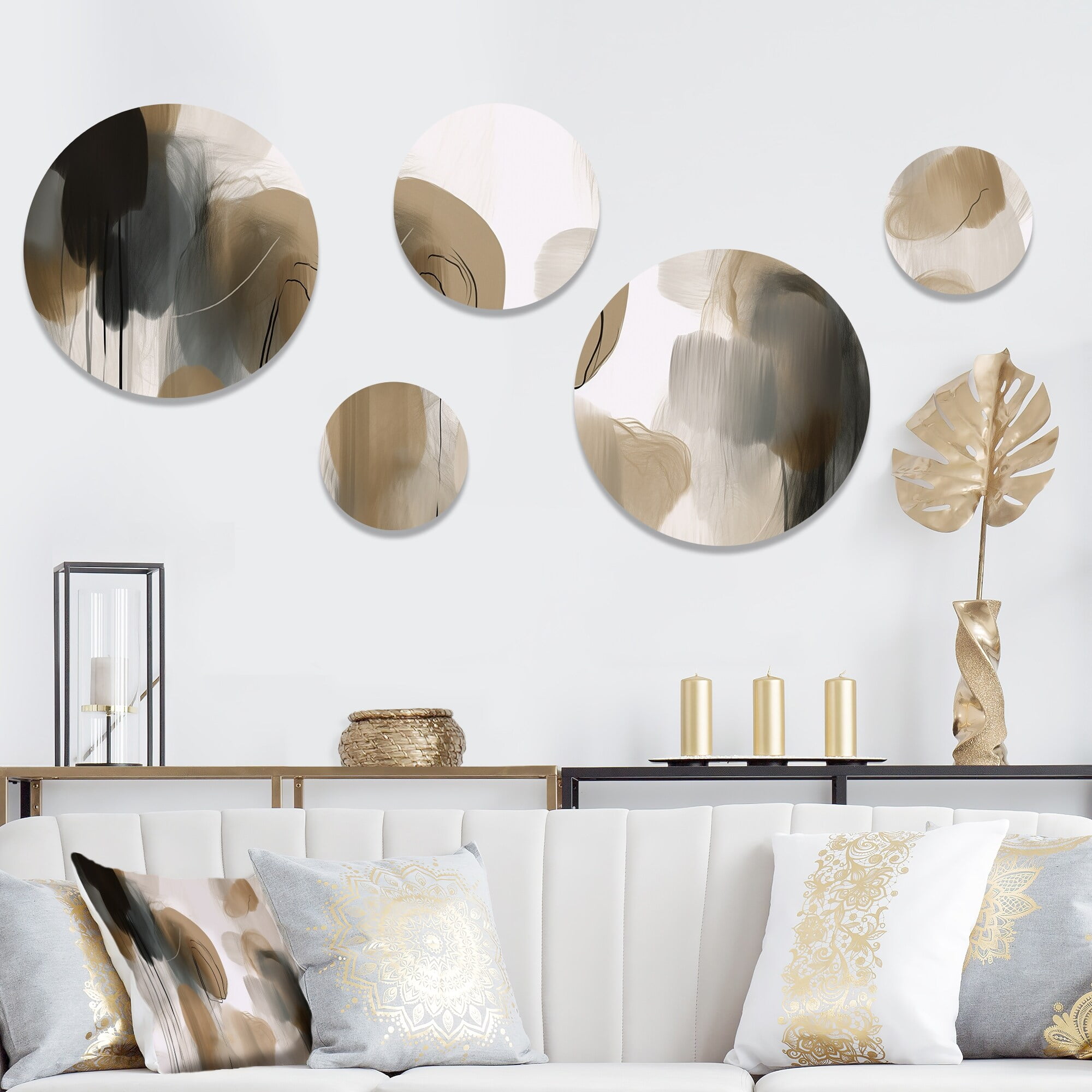 Abstract Shapes II Brown and White Metal Wall Art Set