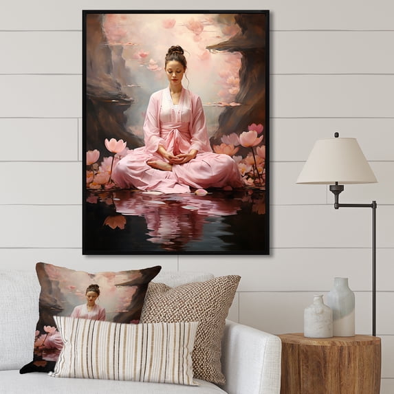 Designart "Asana Of The Lotus In Yoga I" Yoga Floater Framed Canvas Wall Art