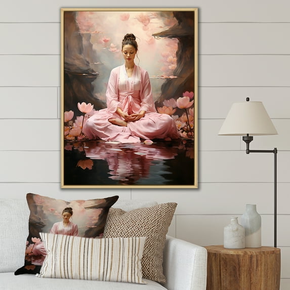 Designart "Asana Of The Lotus In Yoga I" Yoga Floater Framed Canvas Wall Art