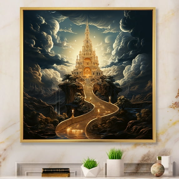 Designart "Ascending Minaret In Moonlight I" Islam Floater Framed Canvas Wall Art