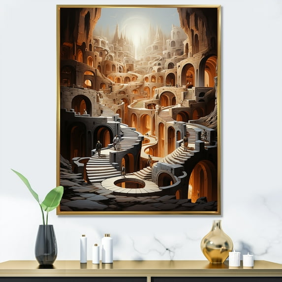 Designart "Ascending Shadows In Grey Surrealism I" Surrealism Floater Framed Canvas Prints