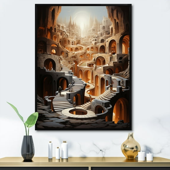 Designart "Ascending Shadows In Grey Surrealism I" Surrealism Floater Framed Canvas Prints