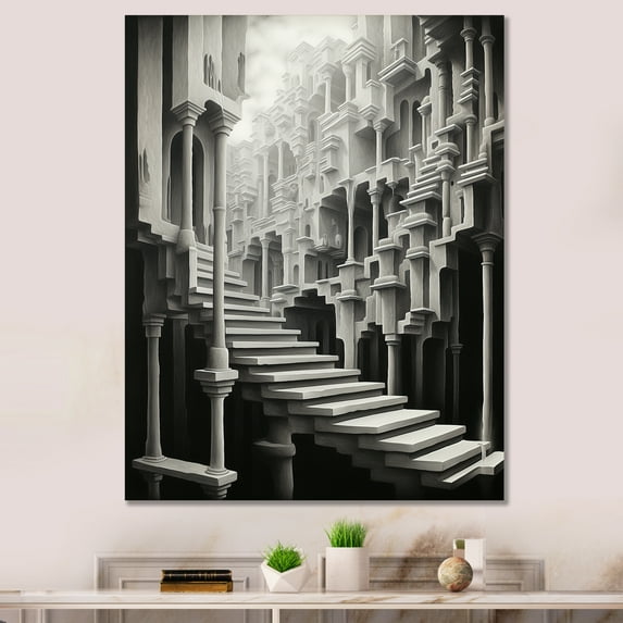 Designart "Ascending Shadows In Grey Surrealism II" Surrealism Canvas Prints