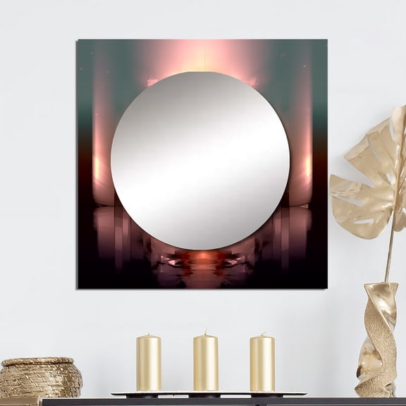 Designart "Ascension Surreal Universe Rising Retro II" Minimalism Pink Large Square Mirror - Square Bedroom Mirror Printed Wall Decor - Transitional Square Printed Wall Mirror Art
