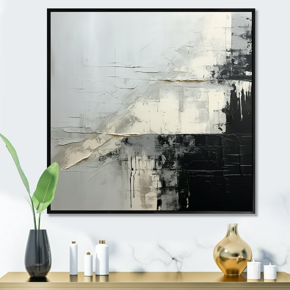 Designart "Ash And Ebony Paint Nook" Abstract Floater Framed Wall Decor